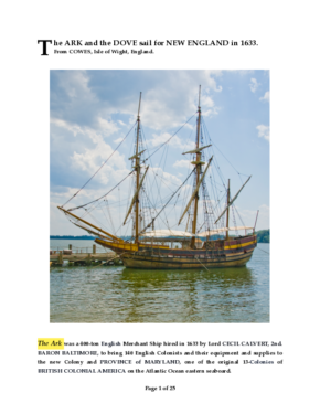 The ARK and the DOVE sail for NEW ENGLAND in 1633 The ARK and the DOVE sail for NEW ENGLAND in 1633