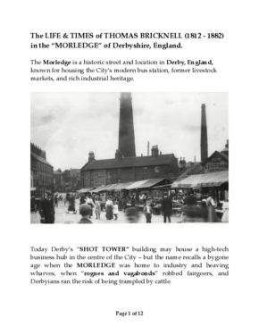 The LIFE & TIMES of THOMAS BRICKNELL (1812 – 1882) in the MORLEDGE of Derbyshire, England